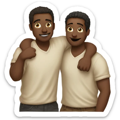 2 guys hugging eachother but doing „shhh“ with finger on his back  sticker