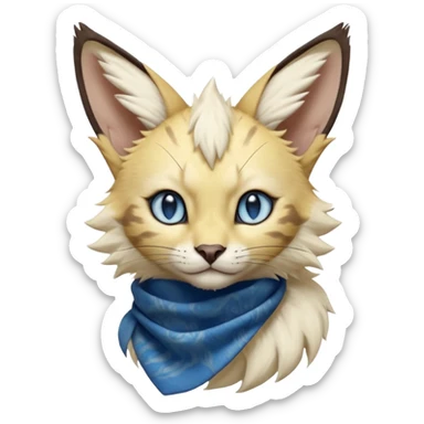 Albino-white, blue-eyed soft natural realistic romantic vintage antique divine beautiful elegant pretty precious cute young youthful  Fakémon-Pokémon-feline-Zeraora-Jolteon-serval-caracal-chinchilla-Minccino-Cinccino-Meowstic-rodent-hybrid-creature with a big fluffy bushy tail (full body) sticker