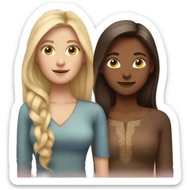 three girls, one blonde hair, one brunette hair, and one brown hair and Indian  sticker