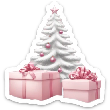 Light pink Christmas gifts under a white Christmas tree  sticker