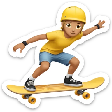 skater with skateboard and yellow helmet sticker