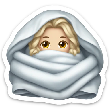 White girl snuggled in a blanket freezing sticker