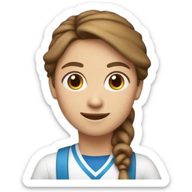 Create a female PE teacher emoji with brown hair tied up and blue eyes. She had a whistle around her neck and she is smiling  sticker