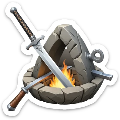 A Japanese stone forge with a sword sticker