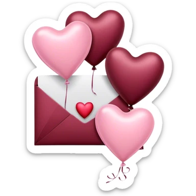 maroon love letter in pastel pink and dark red metallic heart-shaped balloons sticker