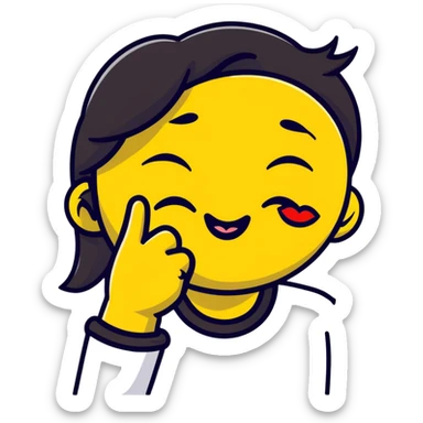 yellow face placing an index finger over pursed lips while winking and nodding sticker