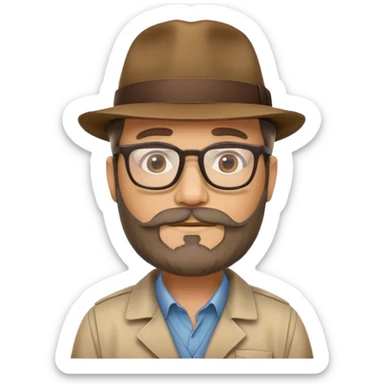 Nhà khảo cổ, 50 tuổi, đeo kính, có râu, đội mũ phớt sticker