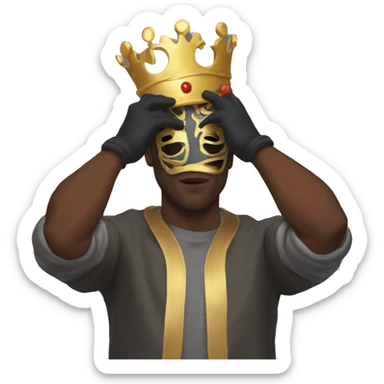 man with a mask on holding his hand up and his facedown like a king baldwin meme sticker
