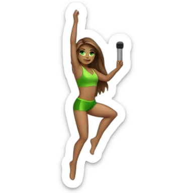 Pole dancer with brown long straight hair and green eyes slim and muscular  sticker