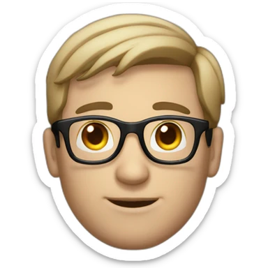 white brown haired man with round glasses with macbook sticker