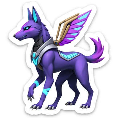 Silver and indigo and purple and violet cyberpunk intricate neon glowing grey white futuristic cyborg-Anubis-Zeraora-Zoroark-fusion (full body) sticker
