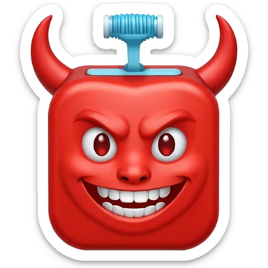 A package of dental floss with a smiling horny devil face  sticker