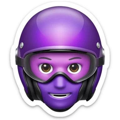 Créer un emoji avec une moto mt07 sport noir mate / violet iridescent très foncé, pare-brise de la moto violet. Avec une pilote dessus, visage masqué par la visière violette . Avec en arrière plan cercle violet. sticker