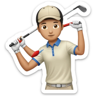 Asian male golfer upper body swinging golf club sticker
