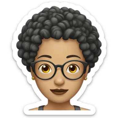 Bald man with tattoos. curly-haired lady wearing glasses sticker