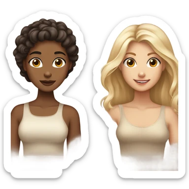 Girlfriends, one with brown eyes, dark hair and tanned skin, and the other with blond hair, blue eyes and fair skin sticker