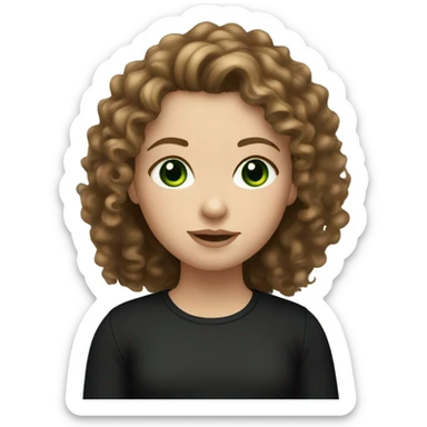 Brown Curly hair white girl with green eyes in black longsleeve  sticker