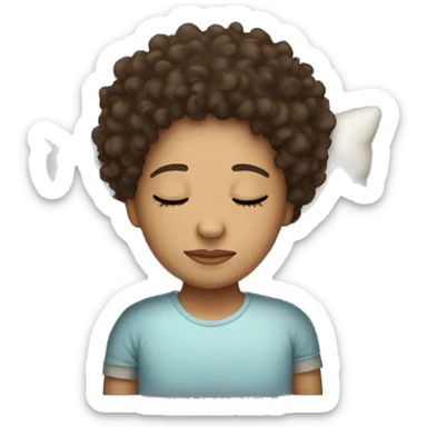 Light skinned, dark curly hair, sleeping, pillow sticker