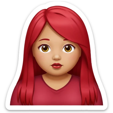 chubby tan skin girl with cherry red long straight hair sticker