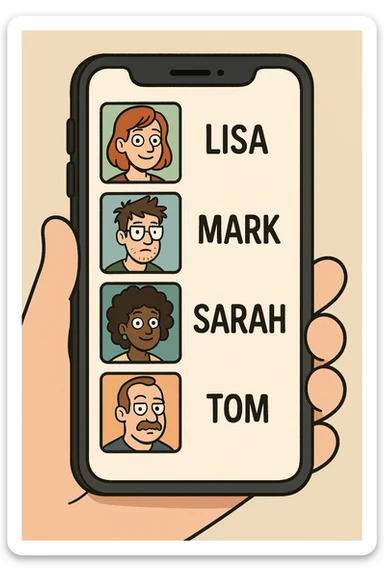 Front screen of the phone with friends' contacts sticker