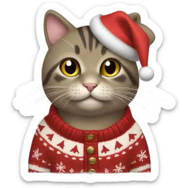 Cat wearing Christmas sweater sticker