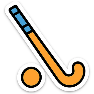 an orange field hockey stick with royal blue accents, clean and clear sticker