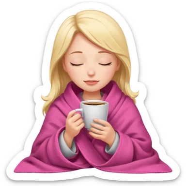 girl inside a blanket sipping coffee eyes closed parda com panos Rosa’s sticker