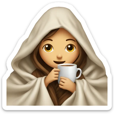 girl inside a blanket sipping coffee eyes closed, white  sticker