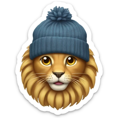 a cat with the head of a lion wearing a beanie sticker
