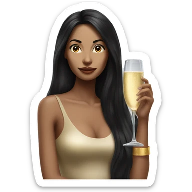 Hyperrealistic woman with black long hair drinks champagne sticker