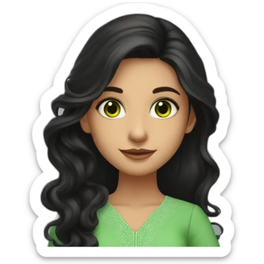 fair girl, green eyes, wavy black long hair, in salwar suit. Very pretty sticker