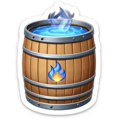 generate a realistic rust-free metal barrel with blue fire on it sticker