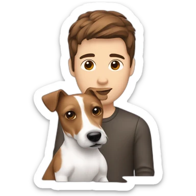 Man with modern hair cut brown hair with jack russell terrier dog sticker
