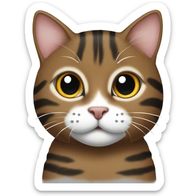 Brown and black striped tabby cat with white paws and a white spot on face sticker