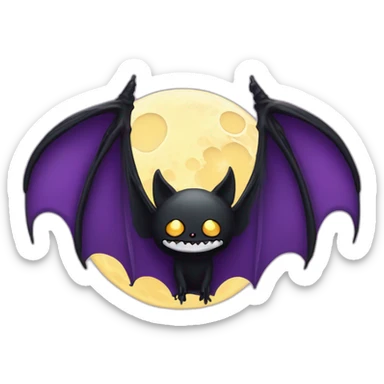 purple black vampire bat wings flying in front of large dripping crescent moon sticker