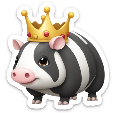 Black and white piebald chubby round armadillo pig panda centipede armadillo wearing a crown sticker