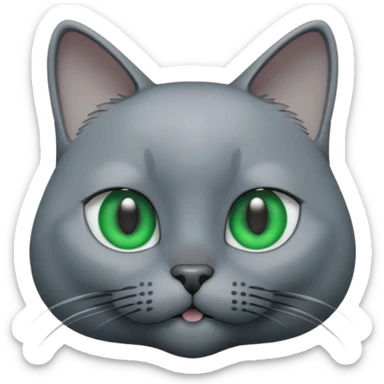 A 3D cartoon Russian Blue cat in cool silver-gray tone, smooth fur, green eyes, sleek lighting, cinematic 3D Memoji style. sticker