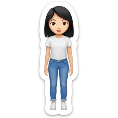 girl ,tan skin, black hair with white long t-shirt and wearing in blue jeans sticker