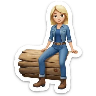 Naked blonde straddling on a wood log sticker