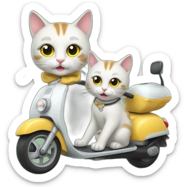Mother cat and his baby cat on a scooter sticker