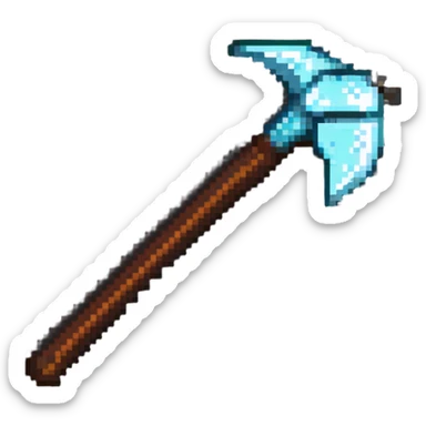 pixelated diamond pickaxe with brown handle sticker