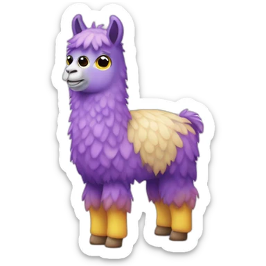 a purple llama with gradients white spots with a yellow-blue mat on its back sticker