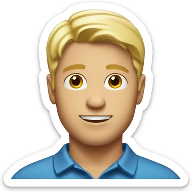 Blond man with a polo shirt and a middle part sticker
