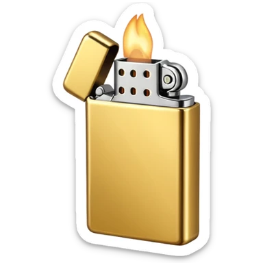 emoji icon of a golden metallic lighter minimalist white background sticker