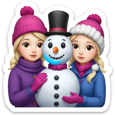 Virginia Poe and Maria Clemm building a snowman sticker
