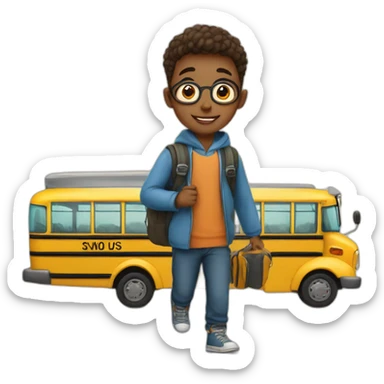 Boy going to school in bus sticker
