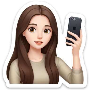  beautiful pale brunette girl with long hair taking selfie  sticker