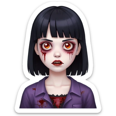 girl zombie with black hair and bangs sticker