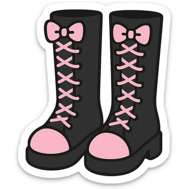 BLACKPINK-inspired gothic shoes, no hearts, black and pink, cute and stylish, kawaii style, knee-high boots with laces sticker