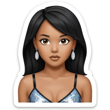 LeToya Luckett with black long hair, silver sequin crop top, silver earring sticker